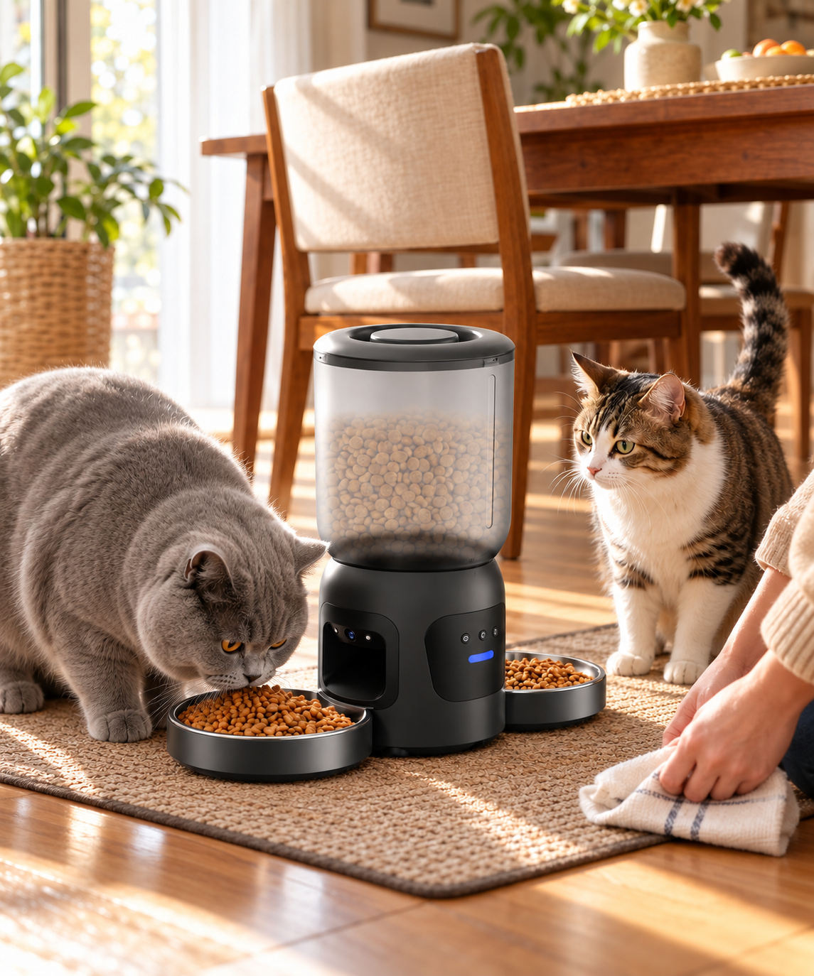 Dual Bowl Smart Pet Feeder with Dual Cameras for Two Cats and Dogs WiFi App Control