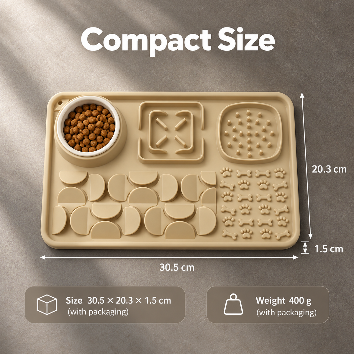 Multi-Zone Silicone Slow Feeder Lick Mat with Snuffle Grid and Water Bowl for Cats