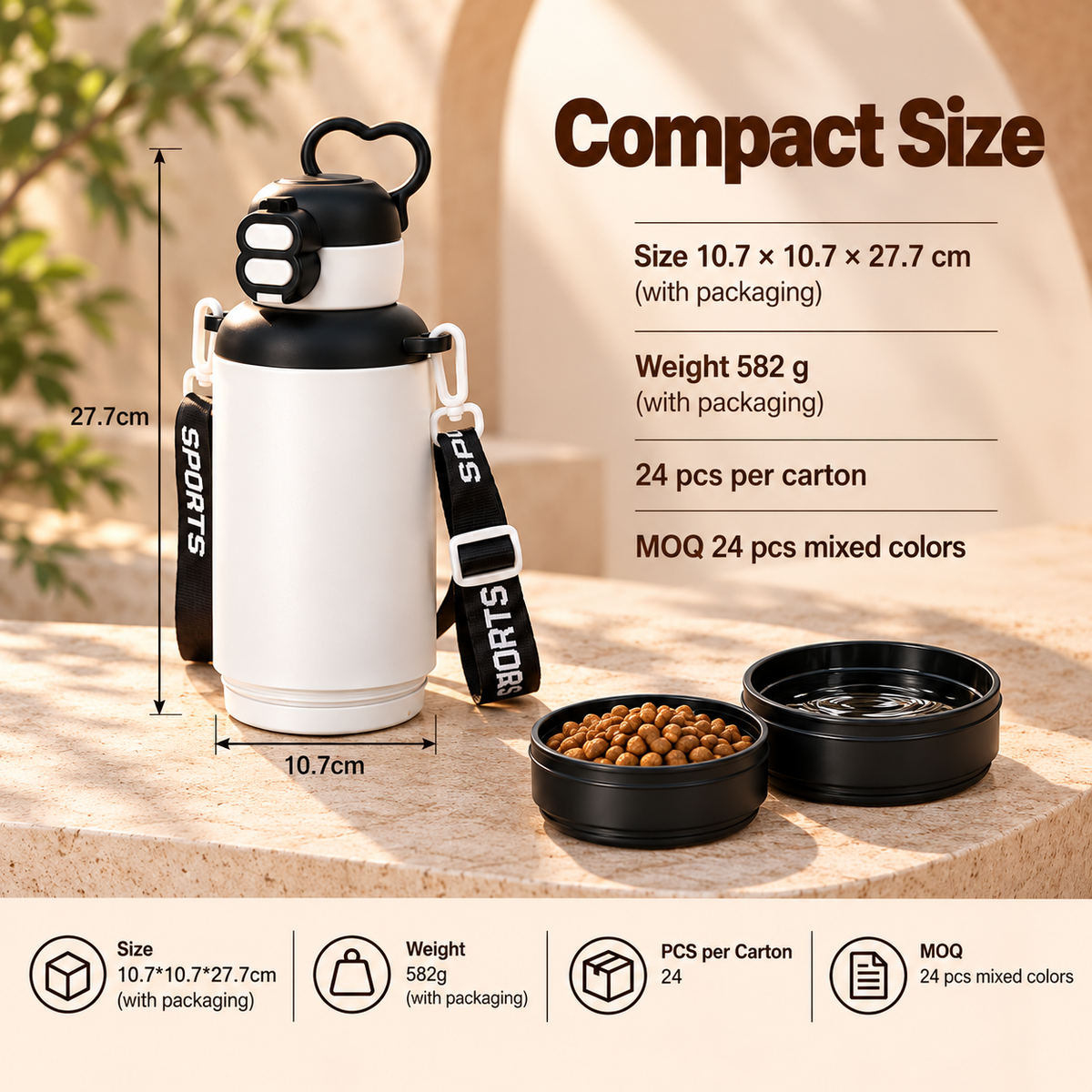Botella de agua térmica para perros de 32 oz con bebedero y comedero desmontables para senderismo