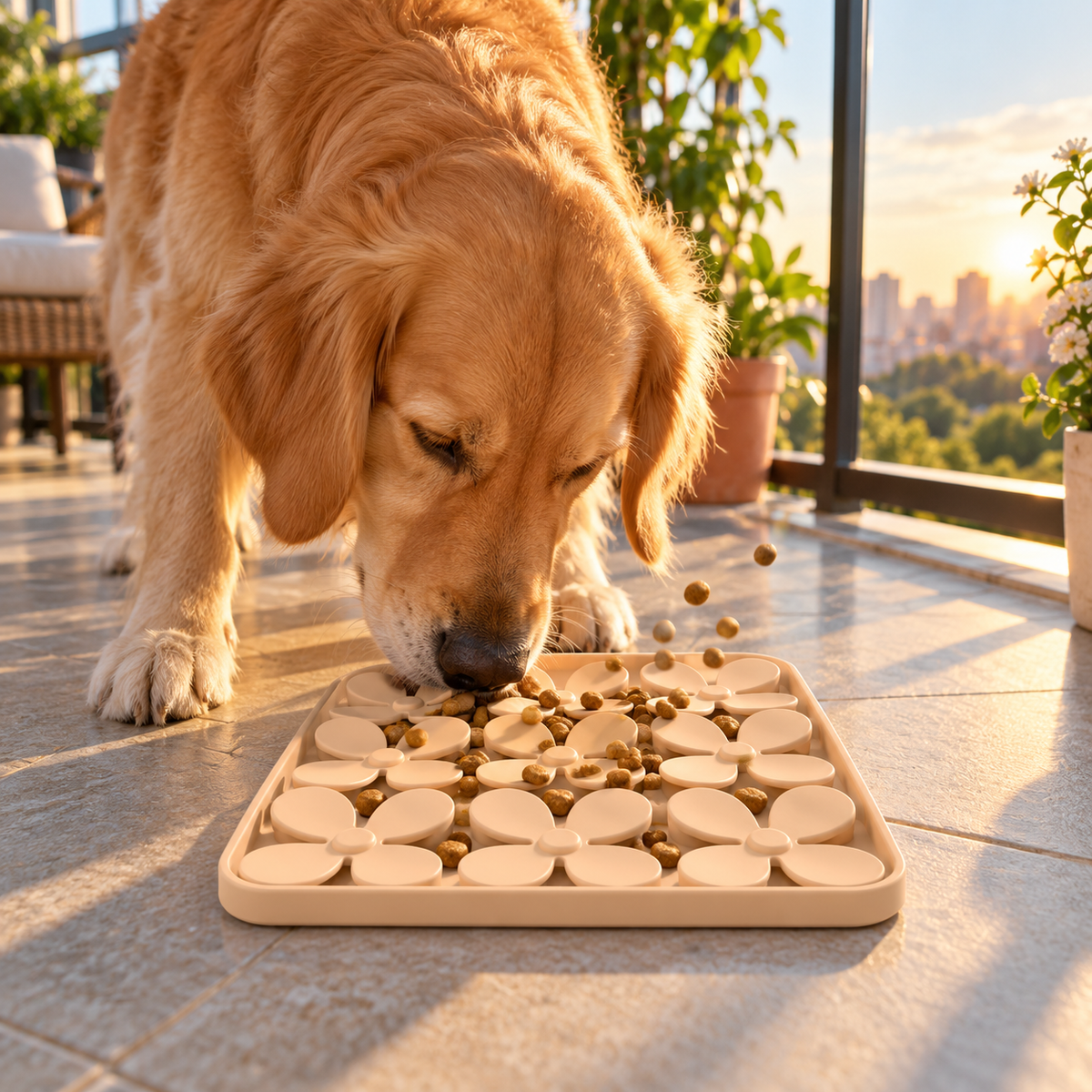 Silicone Flower Snuffle Mat for Dogs and Cats 205 mm Square Foraging Pad with 9 Pockets