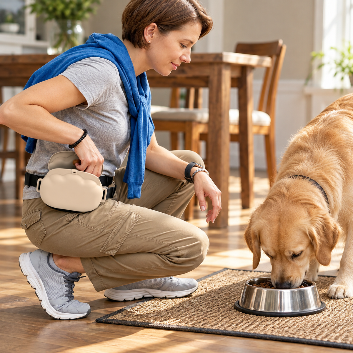 Bolsa de silicona para premios de perro y adiestramiento con tapa magnética y cinturón para paseos