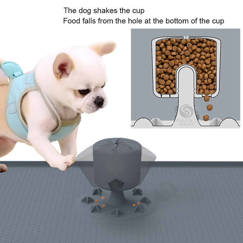 Shake and Dispense Silicone Slow Feeder Dog Toy with Suction Base