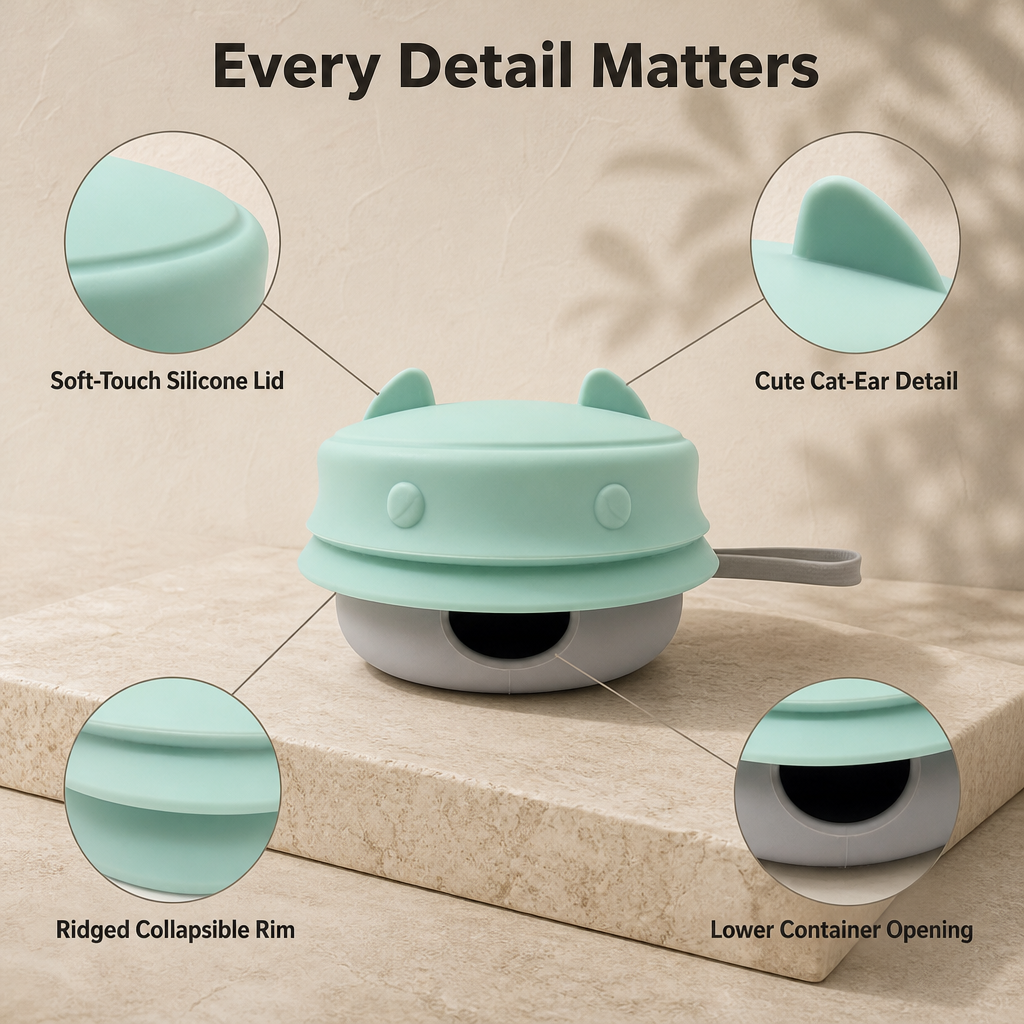 3-in-1 Collapsible Silicone Dog Travel Bowl with Food and Poop Bag Storage