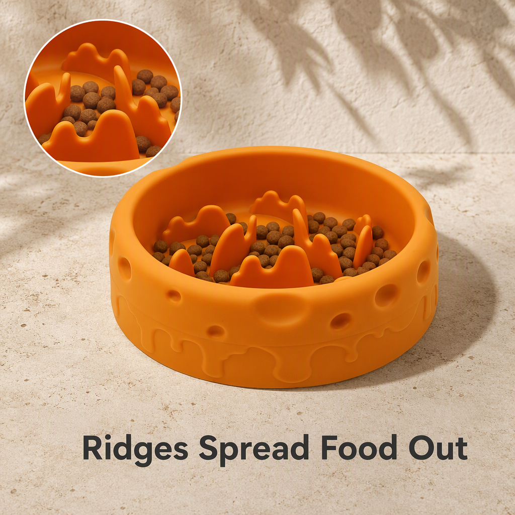 Comedero lento de silicona para perros y gatos con diseño de queso e interior estriado