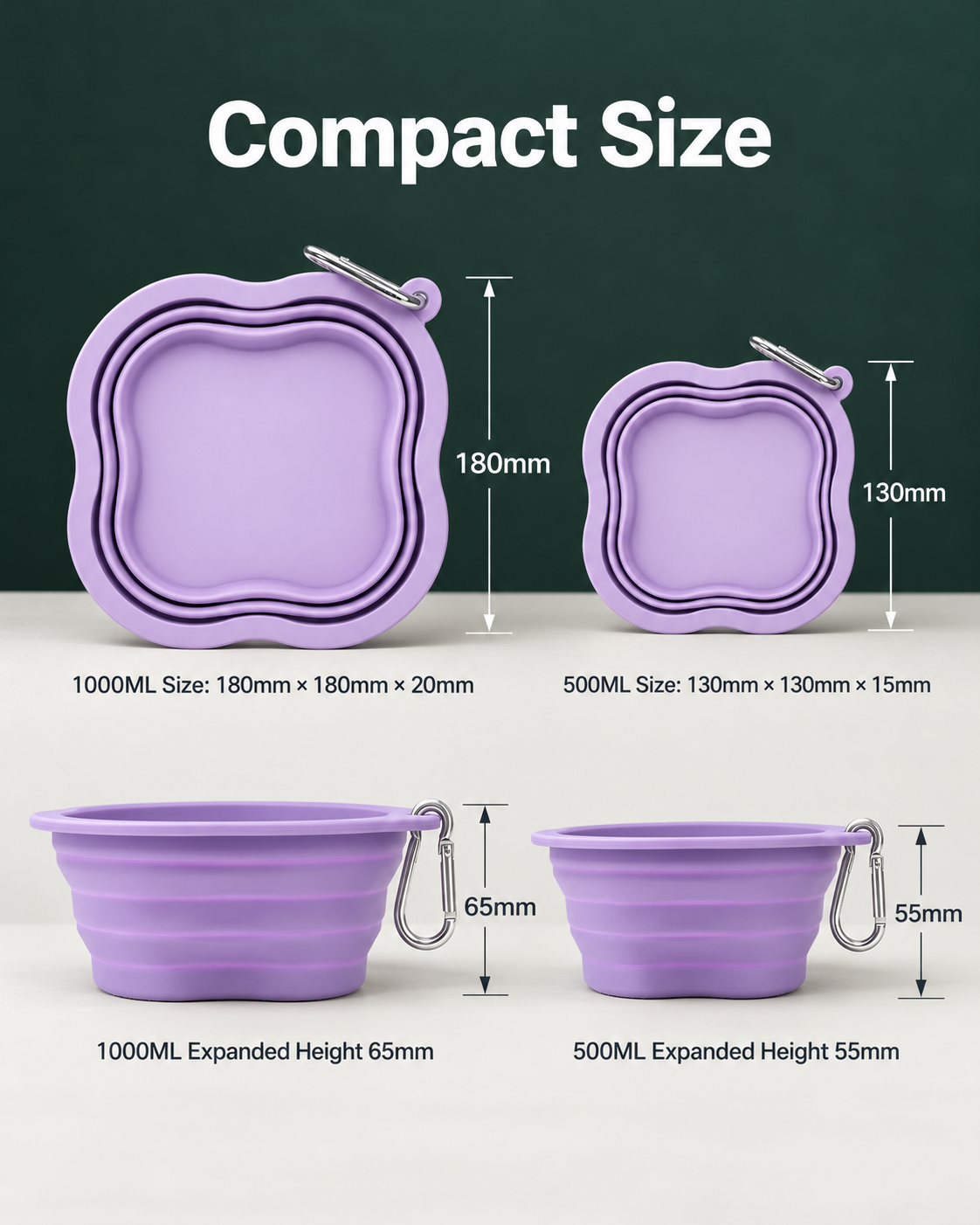 Collapsible Silicone Dog Bowl 500ml/1000ml with Reinforced Rim for Cats and Dogs